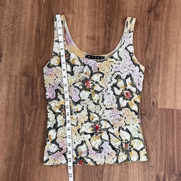 Mezon Textured Floral Ribbon Unique Artsy Y2K Tank Top Sz S - Picture 7 of 11